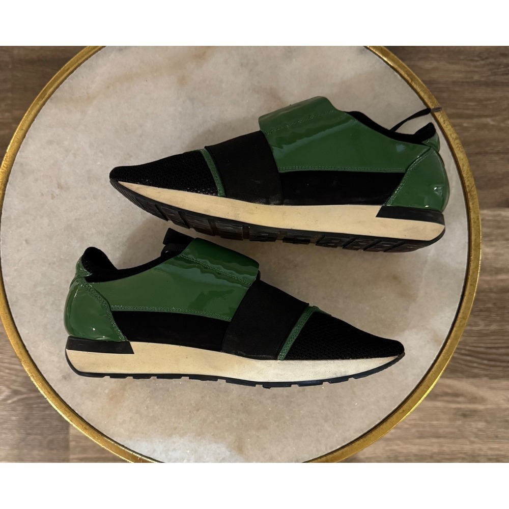 Balenciaga Race Runner Green Patent Leather Mesh Sneakers, Men's 40 - Picture 8 of 9